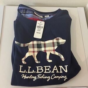 L.L. Bean Navy Waffle Thermal with Plaid Dog Graphic